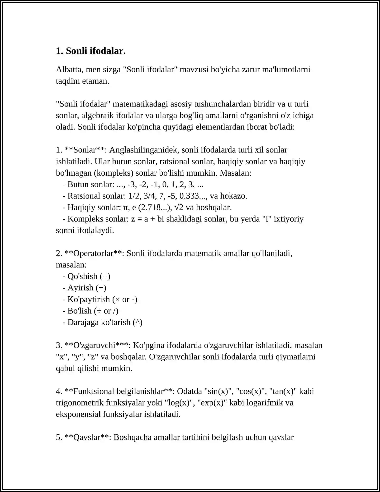 SONLI VA HARFIY IFODALAR 3
