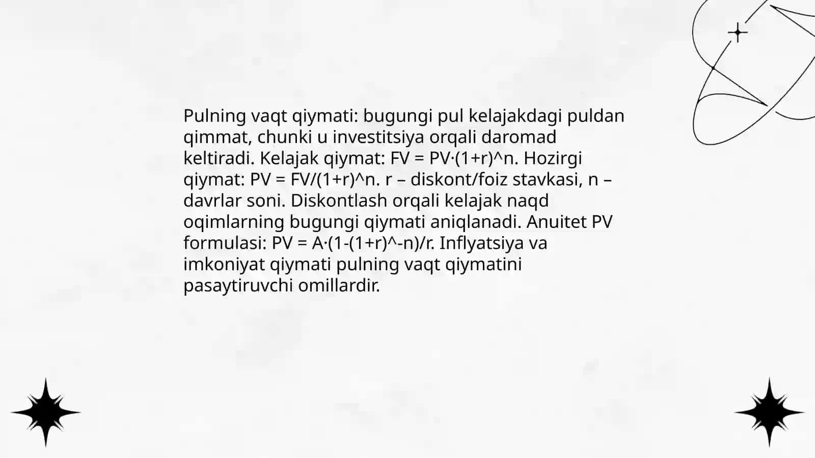 Pulning davriy qiymati va pul oqimlarining diskontli tahlili 3