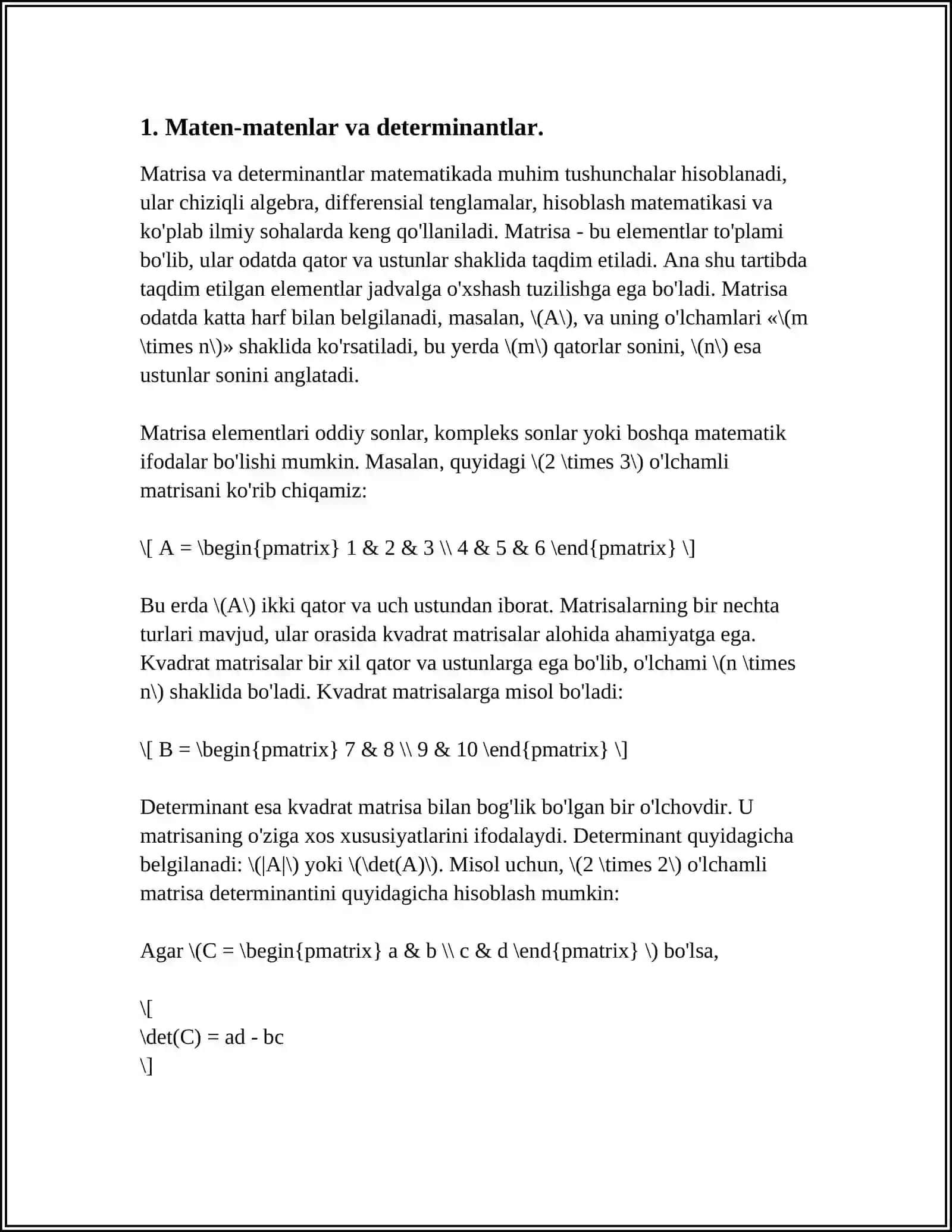 CHIZIQLI TENGLAMALAR SISTEMASINI MATRITSAVIY USULDA YECHISH 3