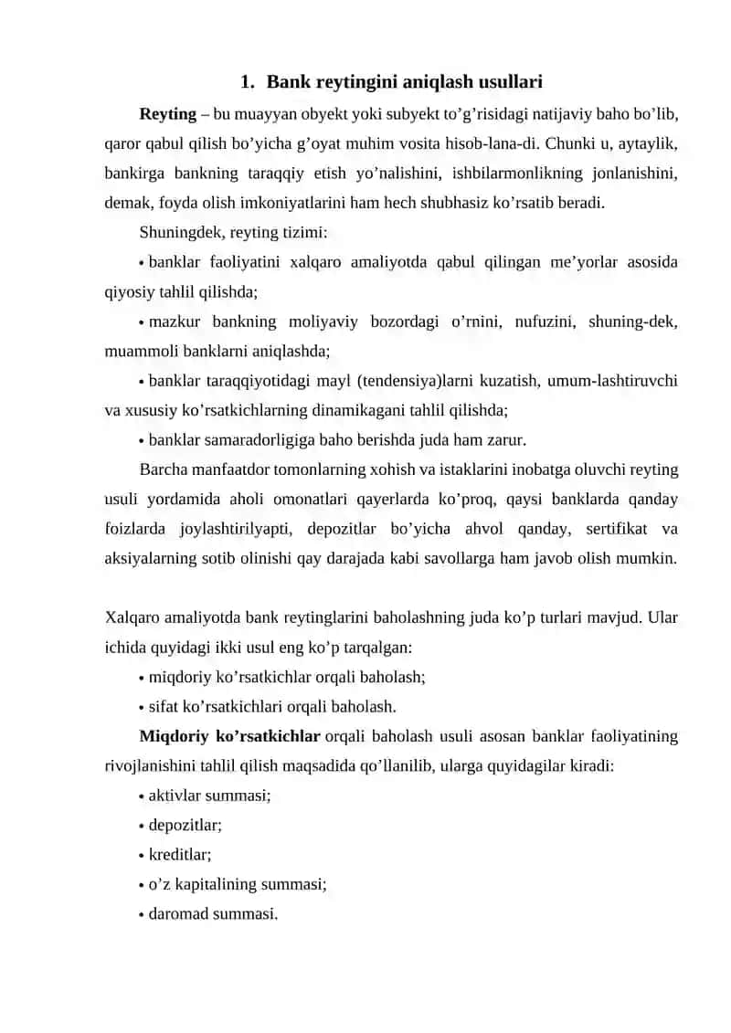 Banklarni kreditlash reytingini aniqlash 3
