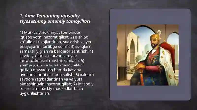 Amir Temurning Iqtisodiy qarashlari 3