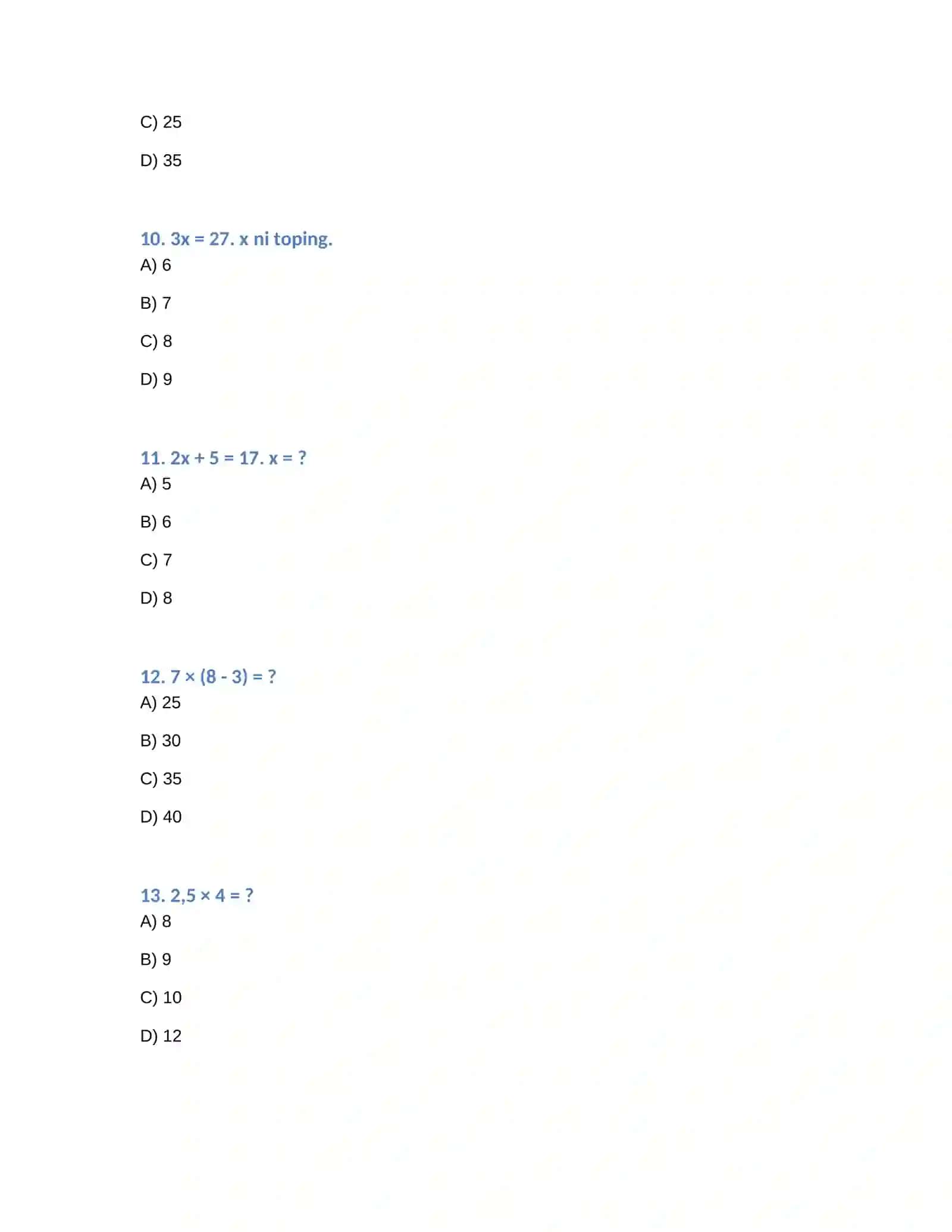 MATEMATIKA FANIDAN 50 TA TEST 3