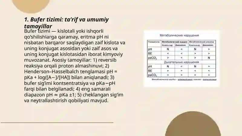 Bufer sistemalar. Atsidoz va alkaloz 3