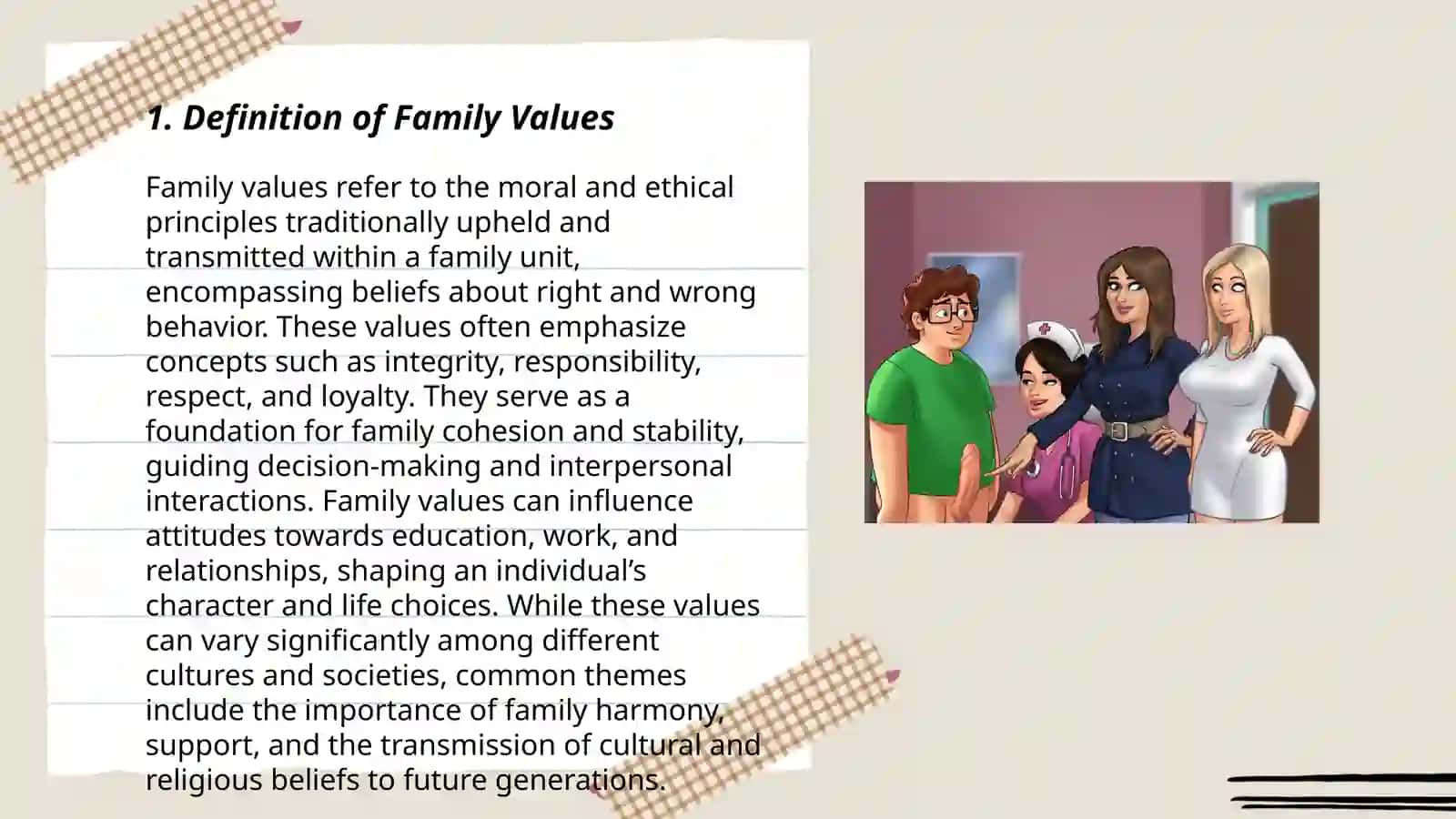 Preparation of a project work on family values 3