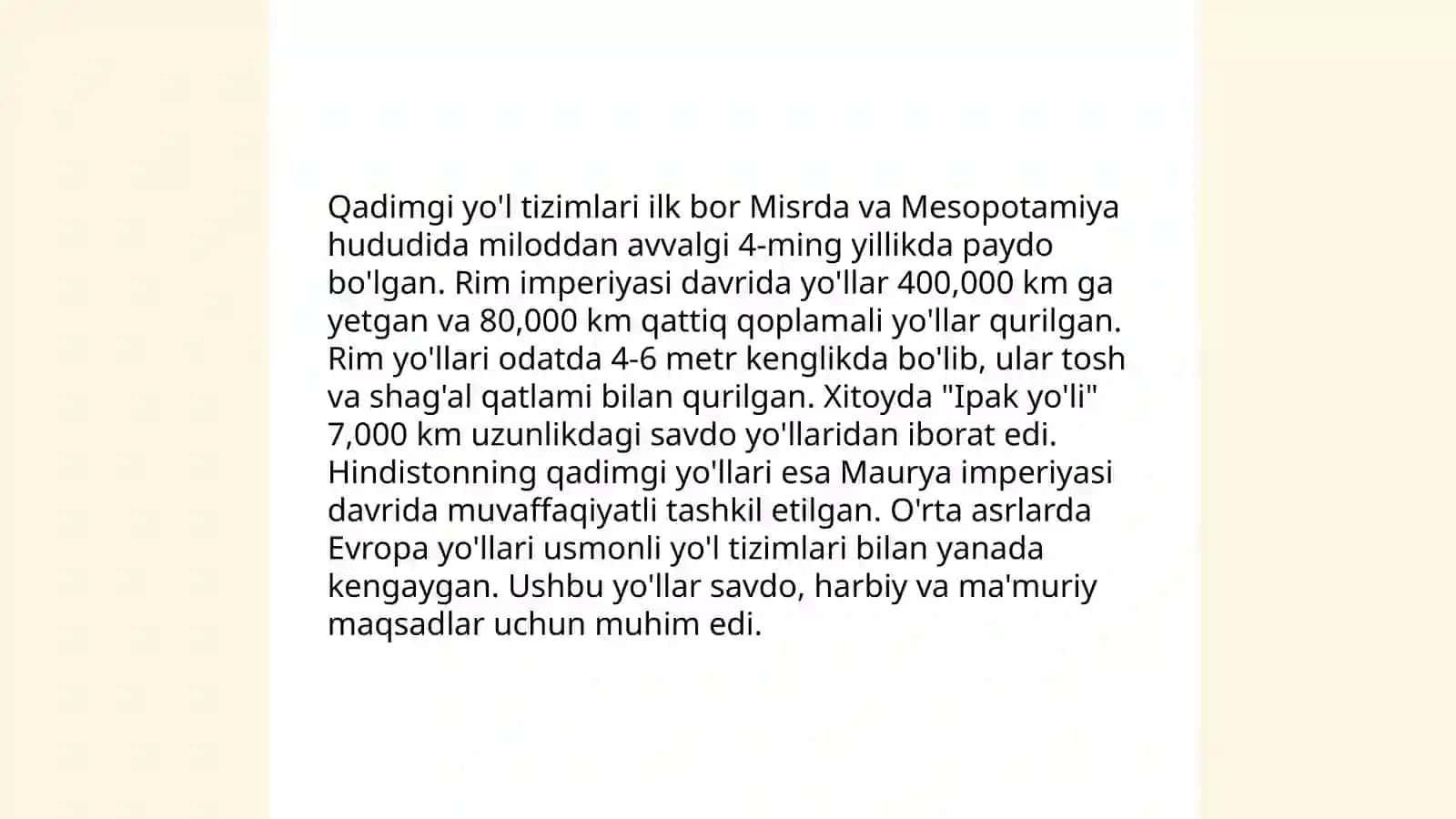 Qattiq qoplamali yo'llarni tarixini o'rganish 3