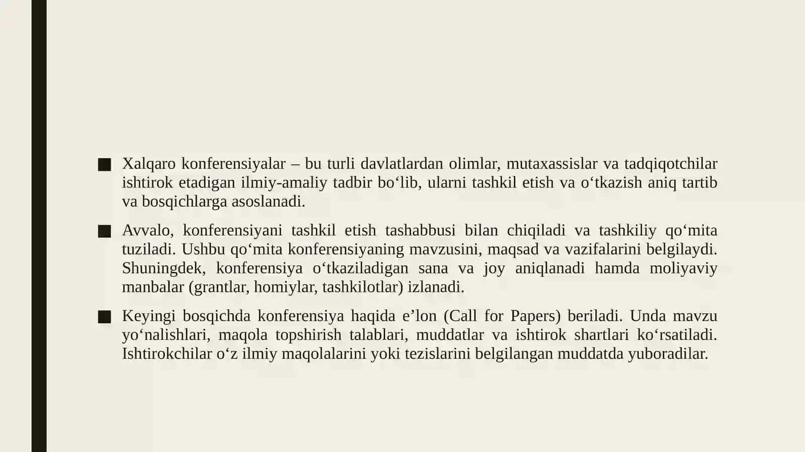 Xalqaro konferensiyalarning o‘tkazilish tartibi. 3