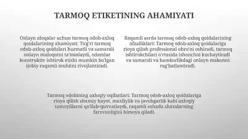 Axborot Madaniyati Va Tarmoq Odob-Axloq Qoidalari 3
