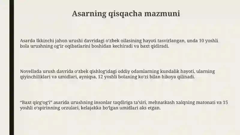 "Saodat sohili" qissasi tahlili 3