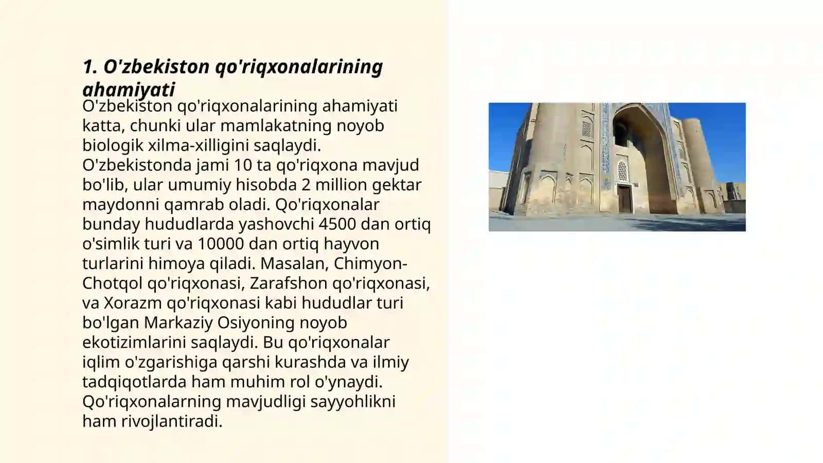O'zbekiston qo'riqxonalarining ahamiyati 3