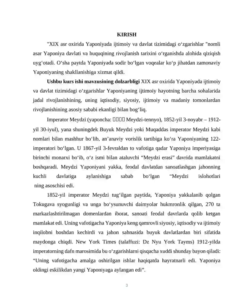 YAPONIYA MEYDZI TIKLANISH DAVRIDA. ISLOHOTLAR 3