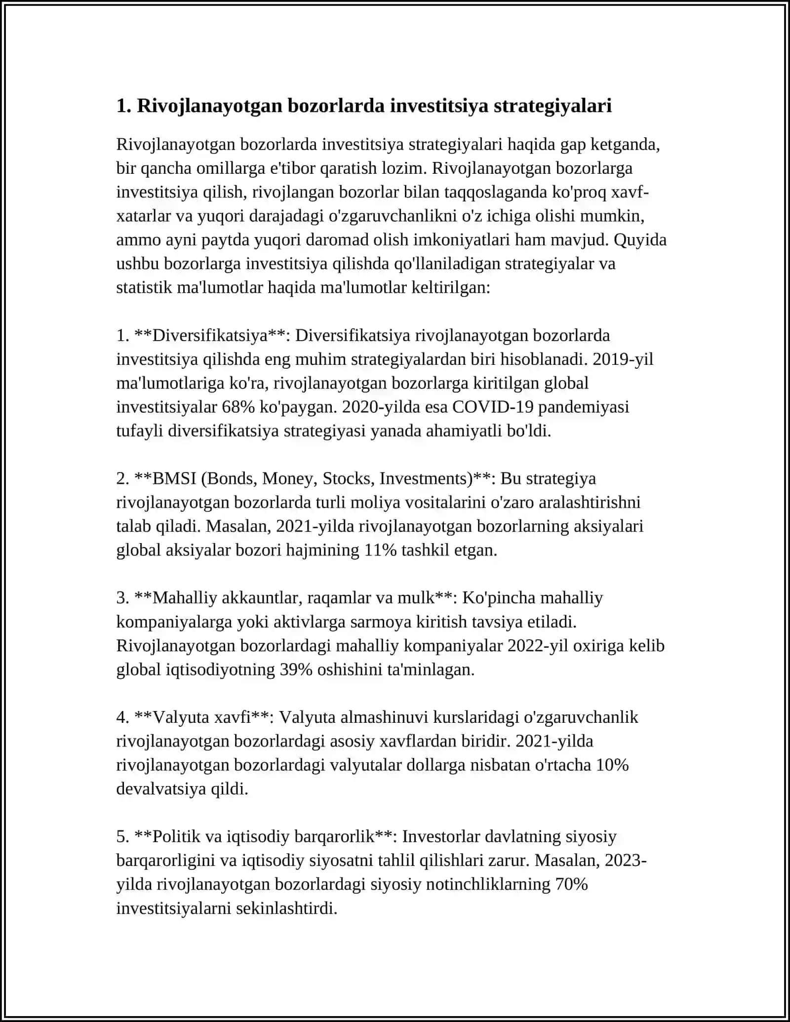 RIVOJLANAYOTGAN BOZORLARGA SARMOYA KIRITISH 3