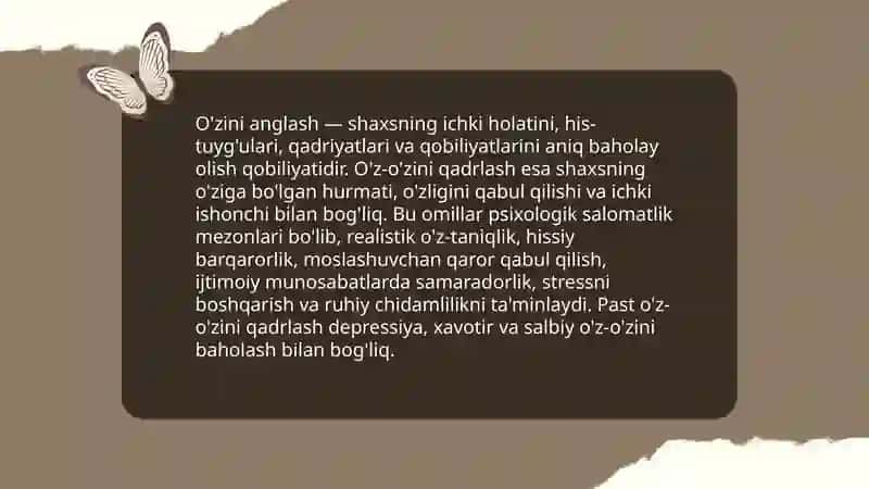 Shaxsiy salomatlikni taʼminlovchi zarur psixologik omillari.Psixologik salomatlik mezonlari 3