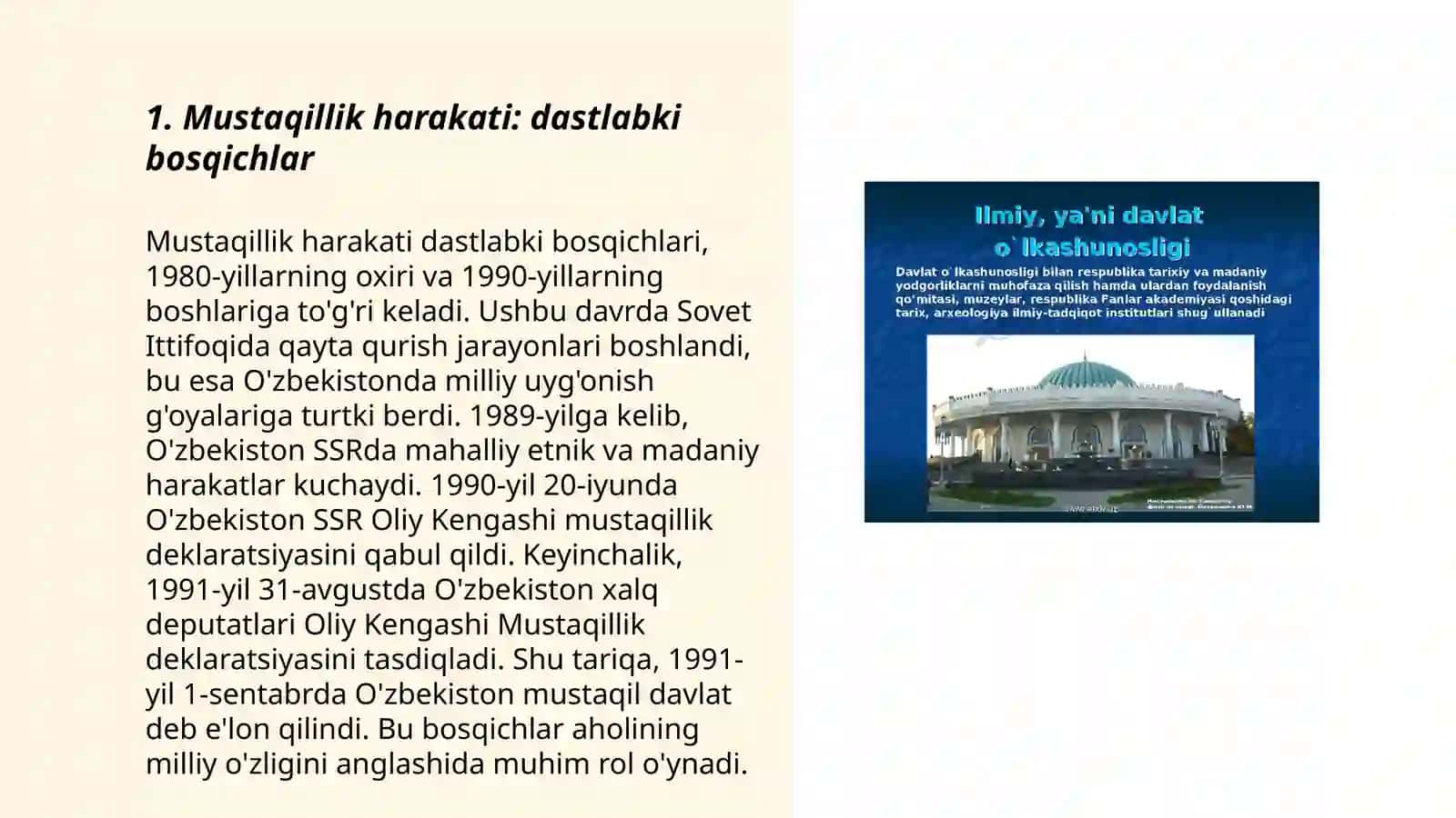 Mustaqil Oʻzbekiston Respublikasi tashkil topishining tarixiy ahamiyati 3