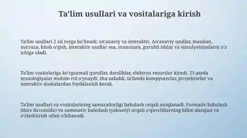 Ta'lim usullari va vositalari 3