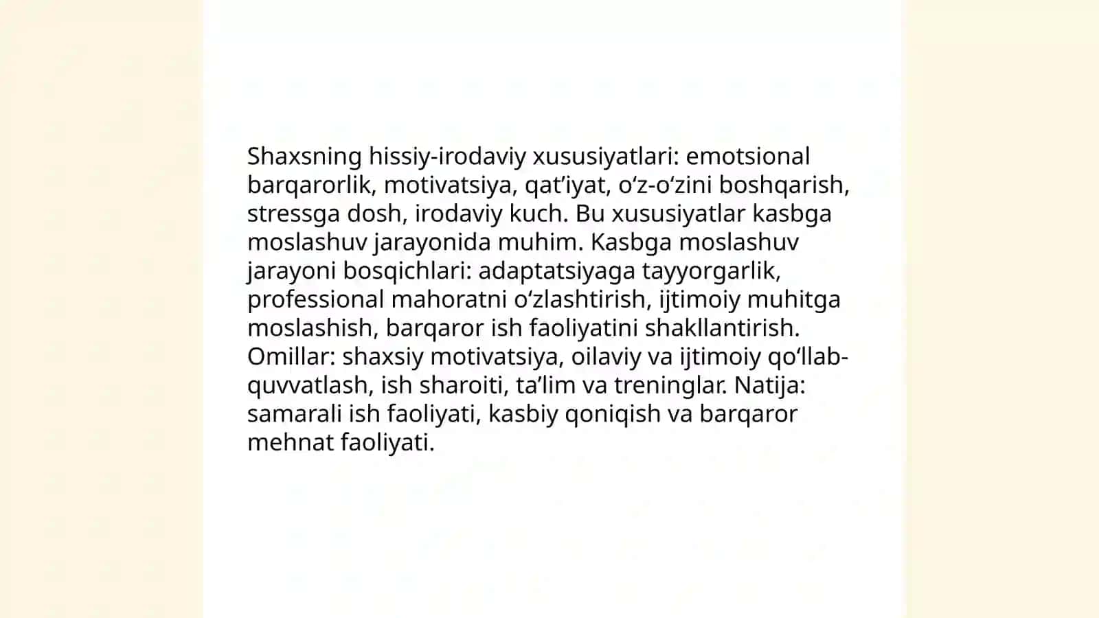 Shaxsning xissiy-irodaviy sohasi va kasbga moslashish 3