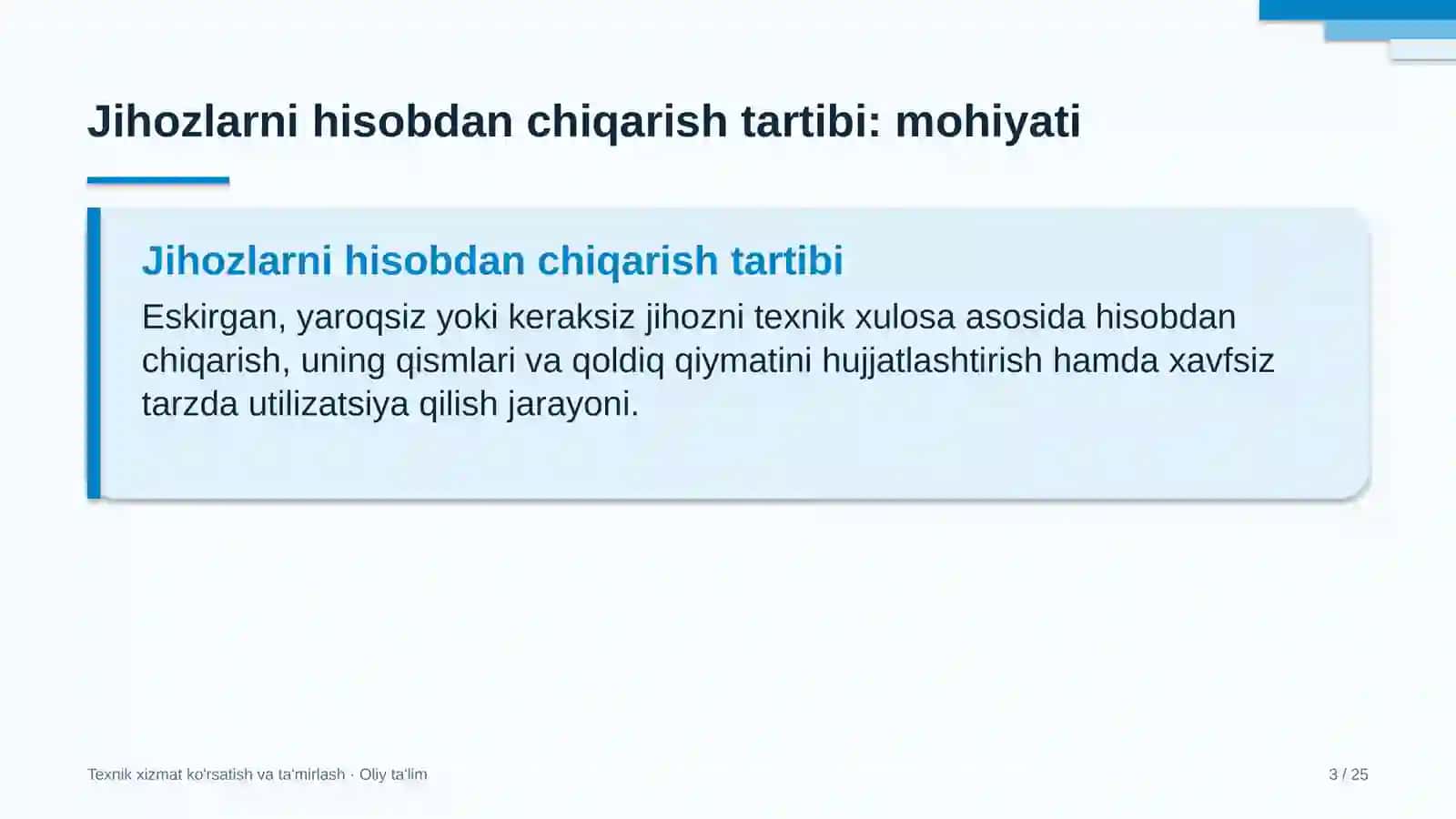 transportda jihozlarni hisobdan chiqarish tartibi 7315 3