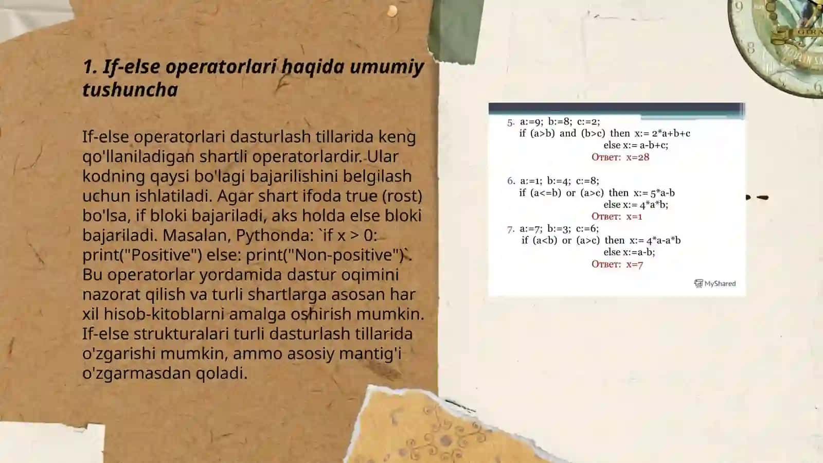 If-else va for operatorlariga c# da taqdimot 3