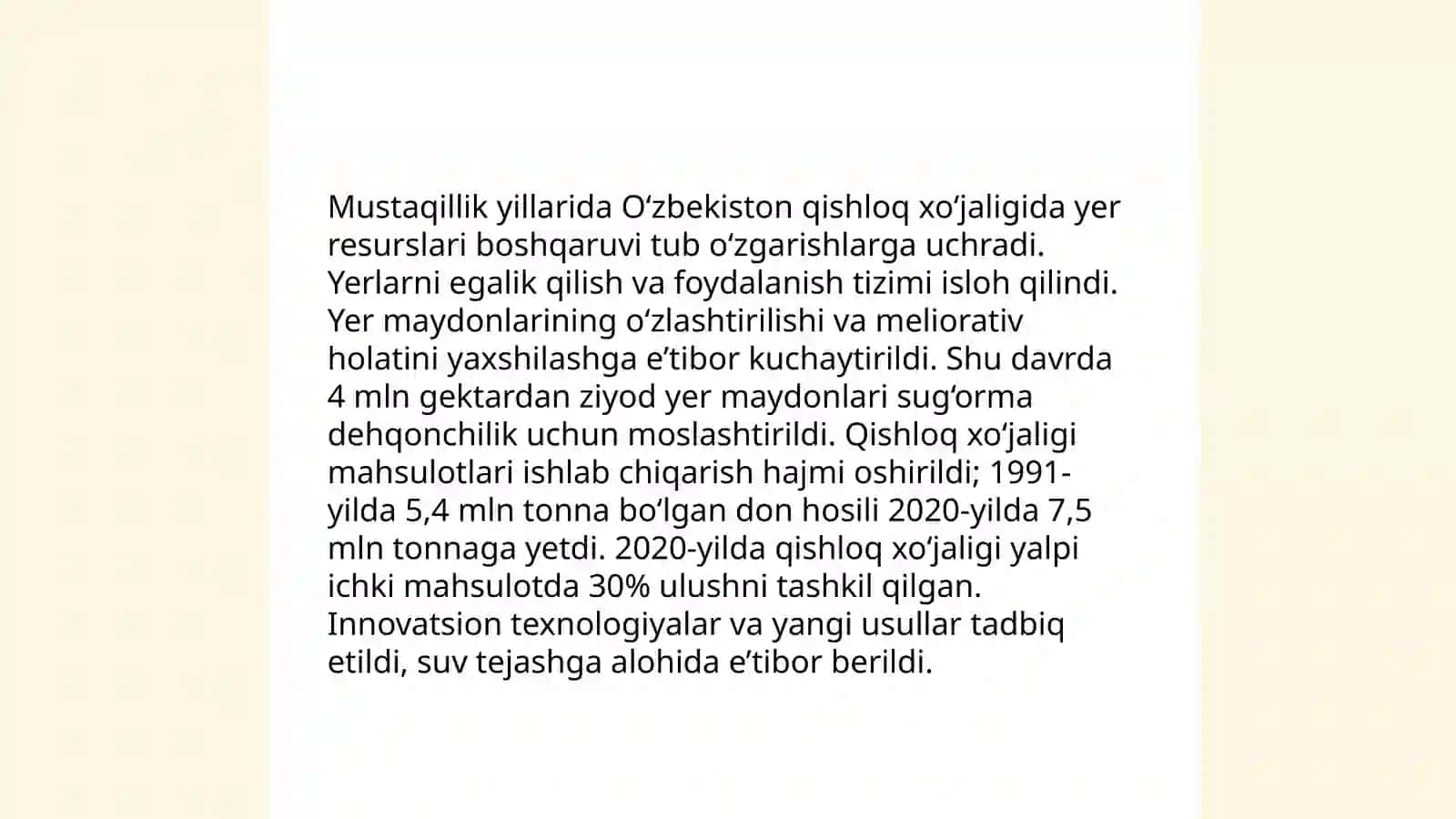Mustaqillik yillarida qishloq xo‘jaligi va sanoat sohasidagi o‘zgarishlar 3
