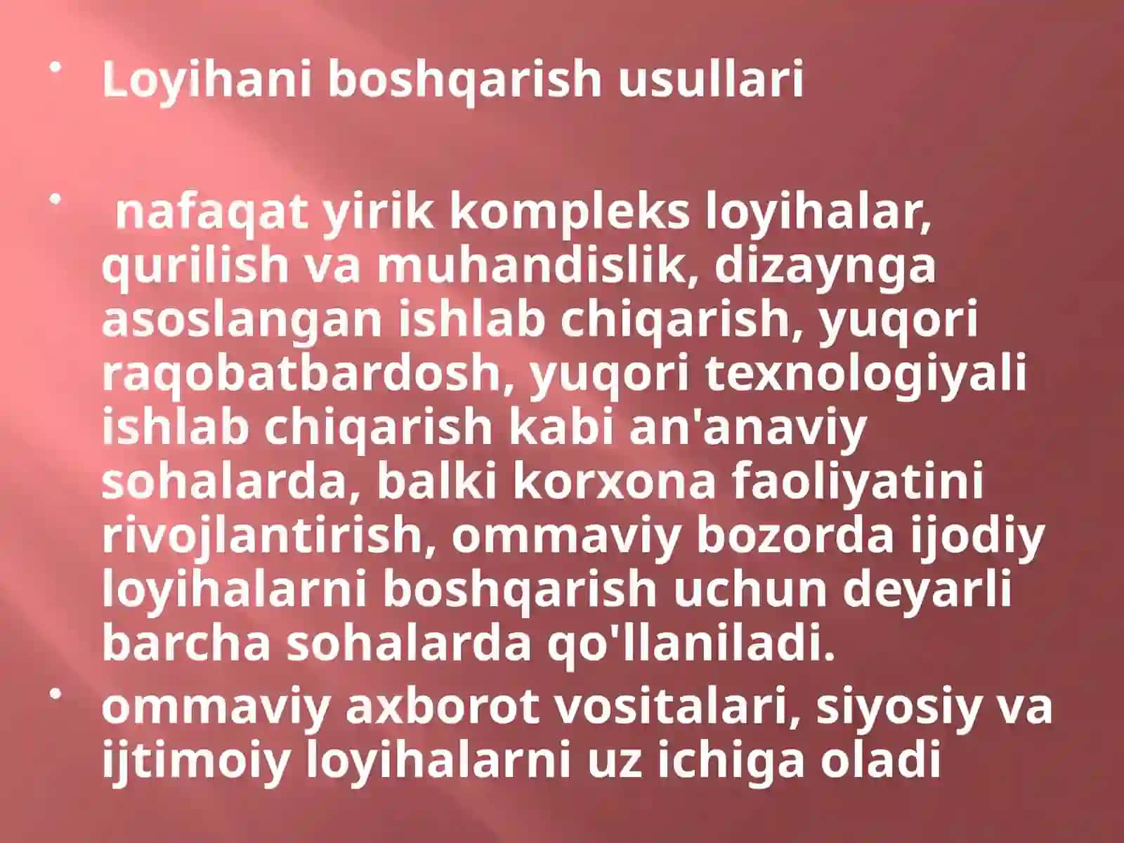Loyihani boshqarish usullari 3