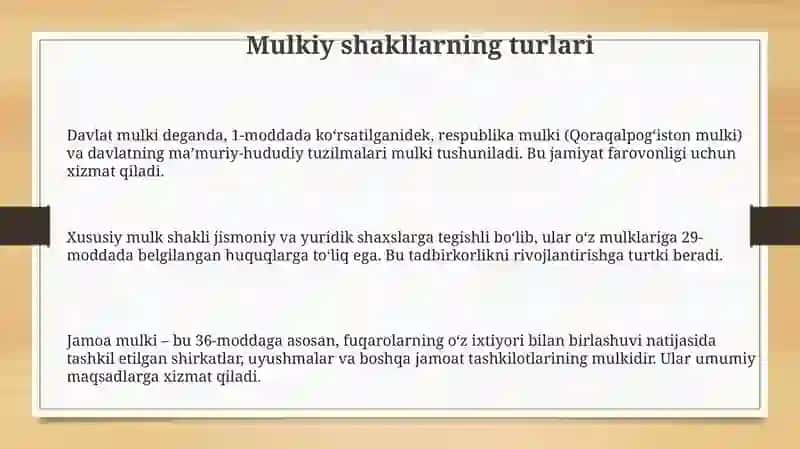 Mulkchilikning turli shakllari va ularning mazmuni 3