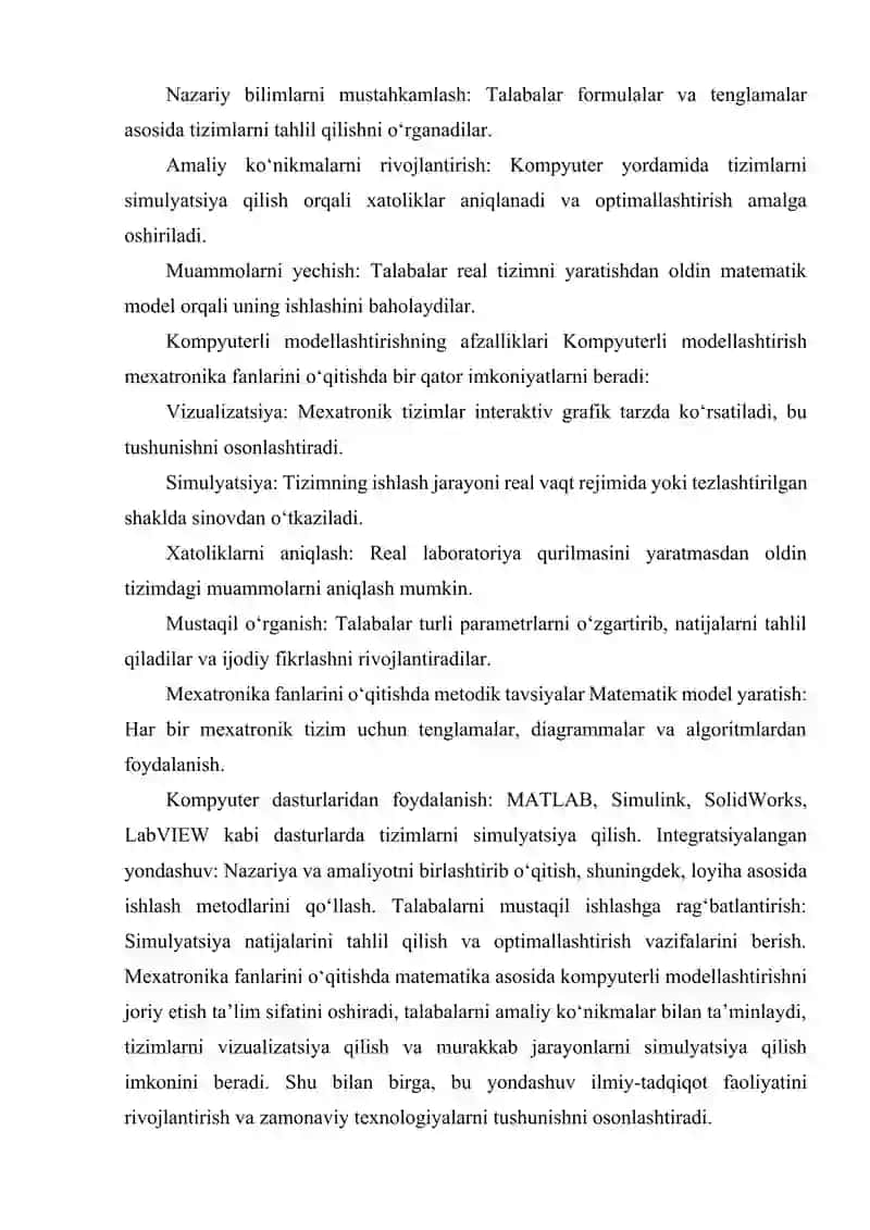 MEXATRONIKA FANLARINI O‘QITISHDA MATEMATIKA ASOSIDA KOMPYUTERLI MODELLASHTIRISHNI RIVOJLANTIRISH 3