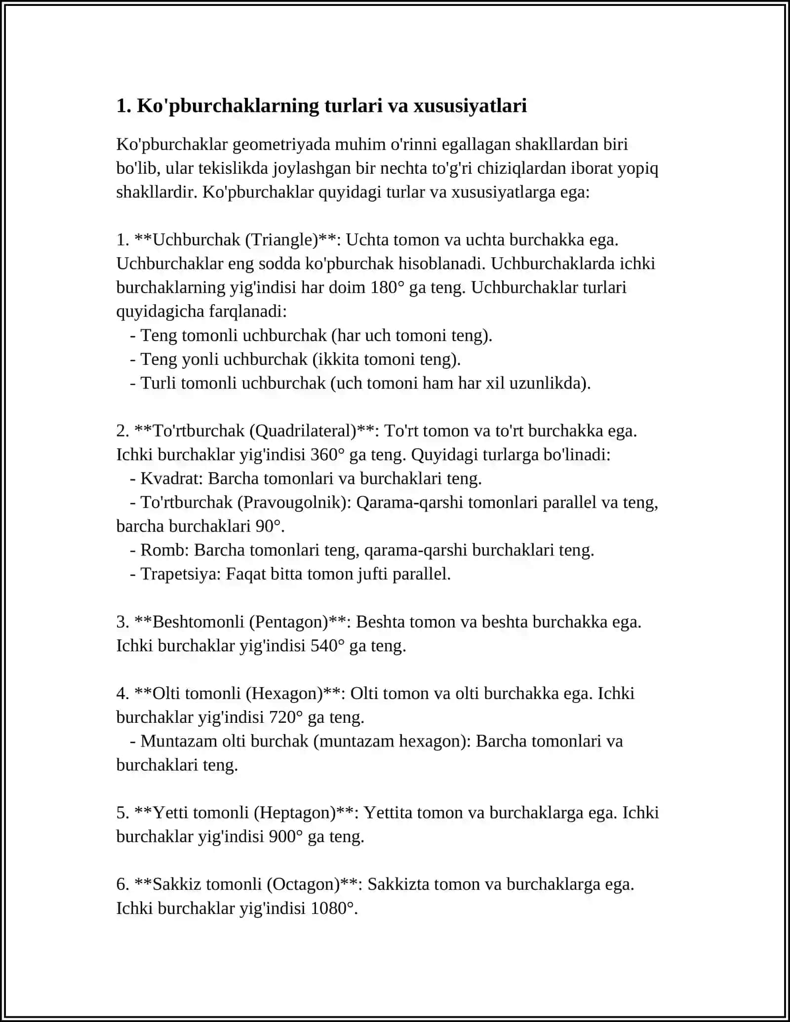 Ko'pburchaklarning Turli 3