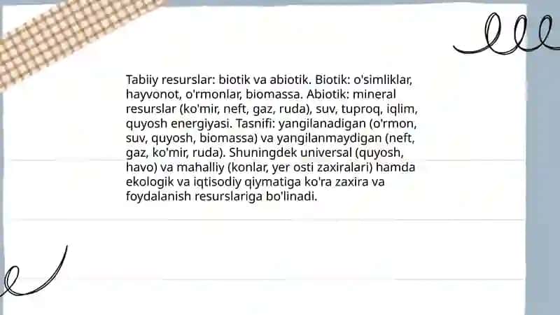Tabiiy resurslar va ulardan oqilona foydalanish 3