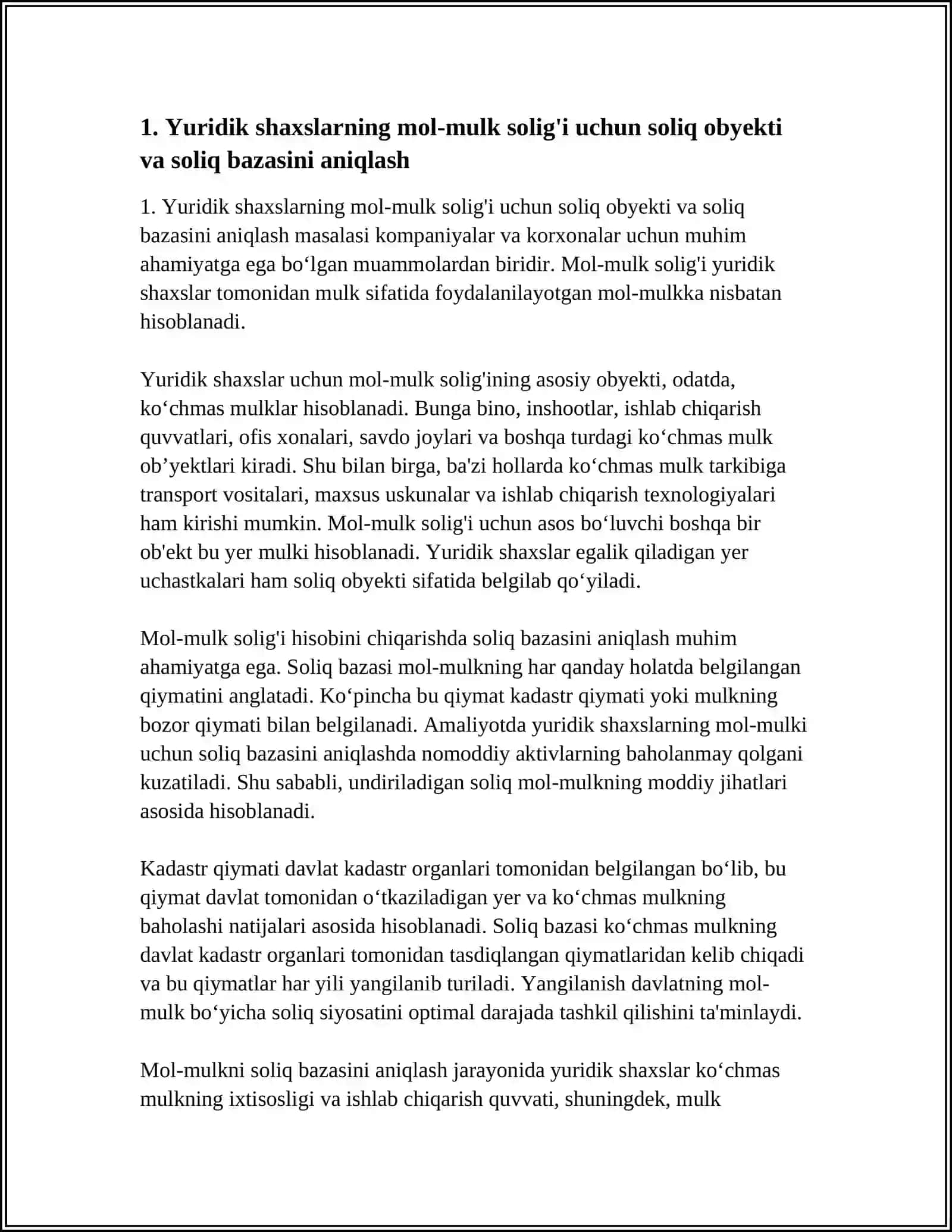 YURIDIK SHAXSLARNING MOL-MULKIGA SOLINADIGAN SOLIQNI HISOBLAB CHIQARISH, SOLIQ HISOBOTINI TAQDIM ETISH VA SOLIQNI TOʻLASH TARTIBI 3
