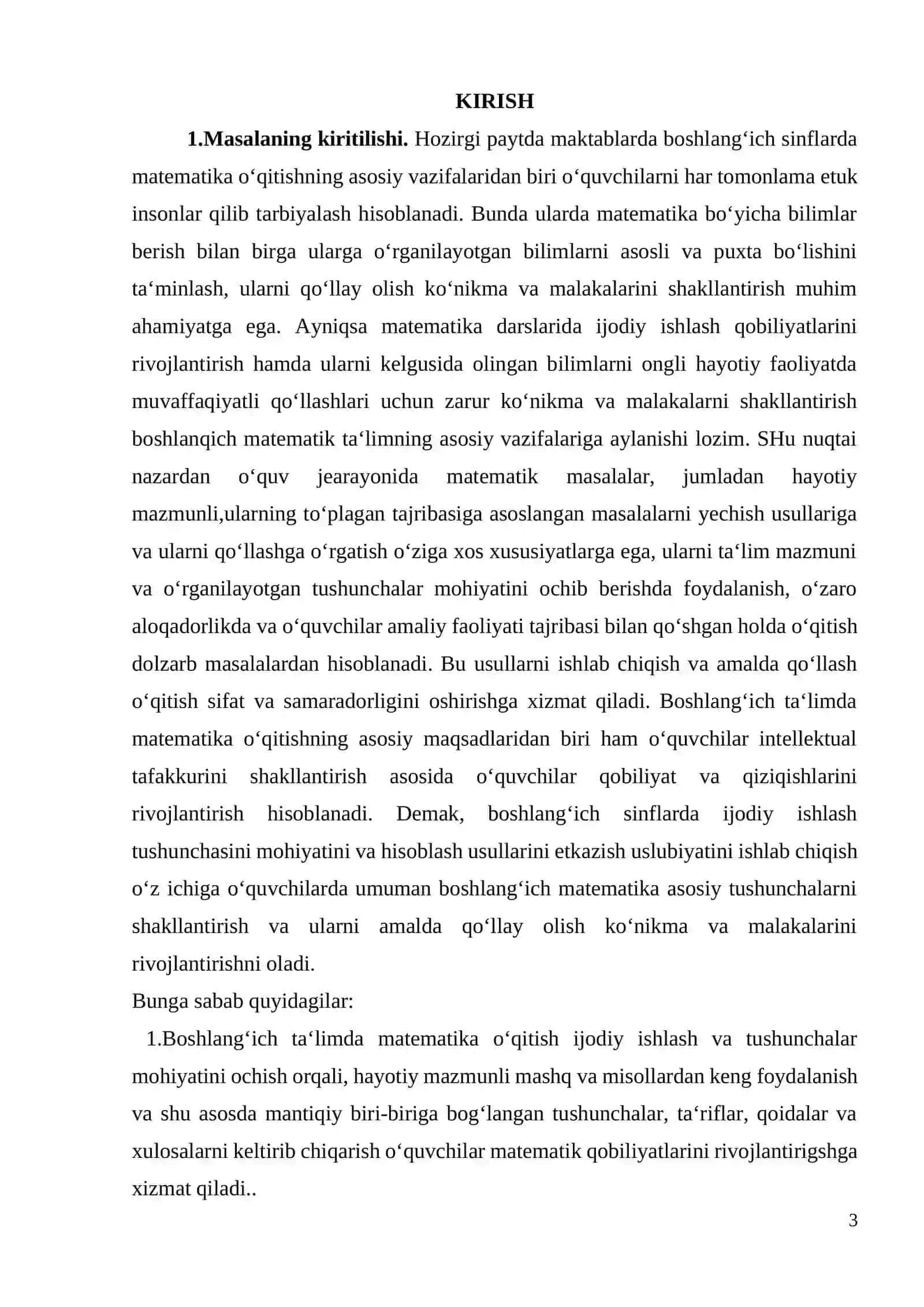 BOSHLANG’ICH SINFLARDA MATЕMATIKADAN O’QUVCHILARNI IJОDIY ISHLASHGA O’RGATISH MЕTОDIKASI (3-SINF MISOLIDA) 3