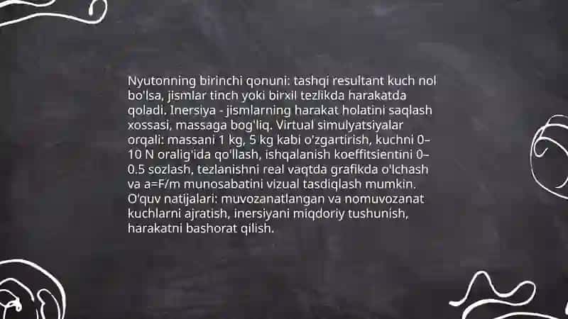 Nyuton qonunlarini virtual oʻrganish 3