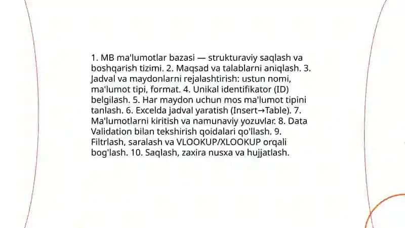 Exsel elektron dasturi yordamida MB yaratish 3