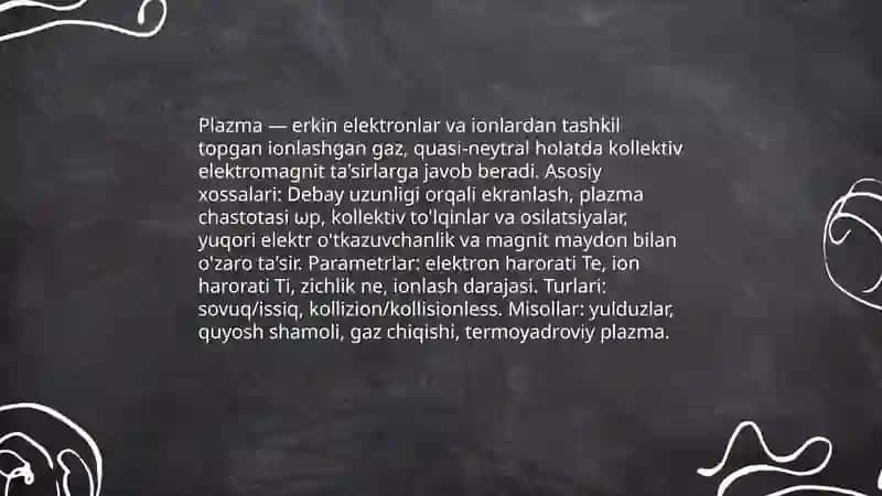 Plazma xossalarini va tavsiflarini oʻrganish 3