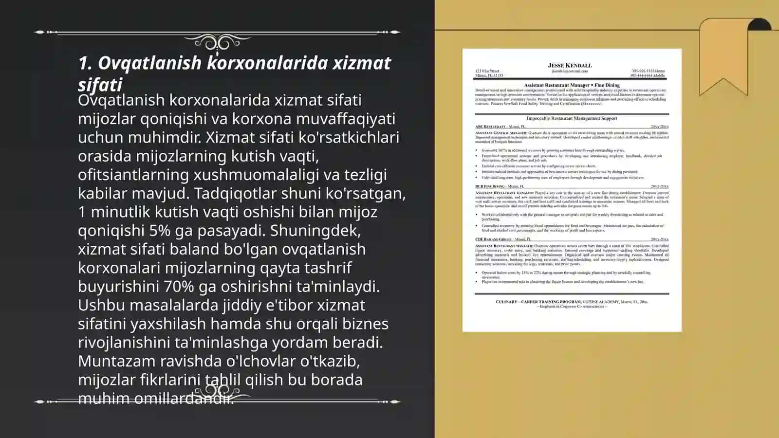 Ovqatlanish korxonalarida xizmat kòrsatish klaslari 3