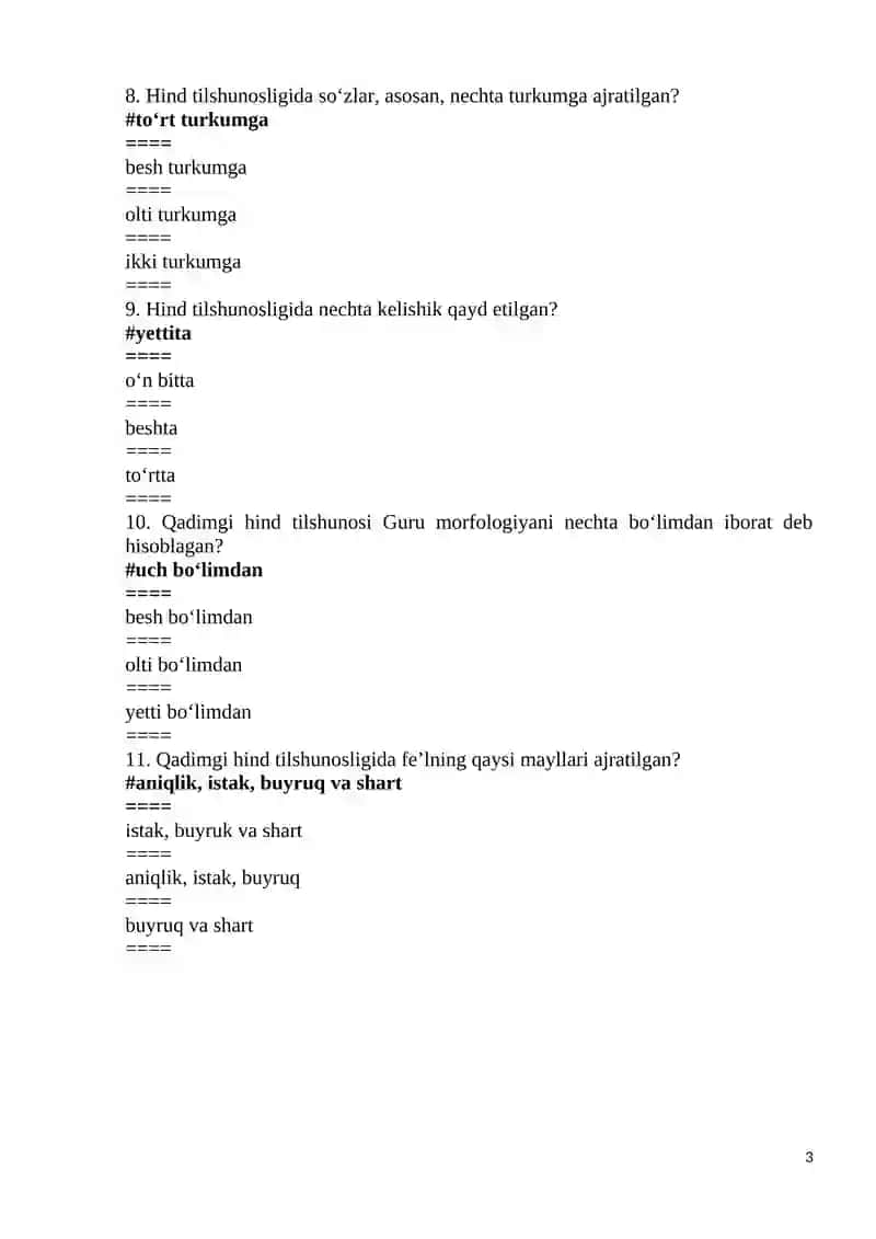 Umumiy tilshunoslik test savollari 3