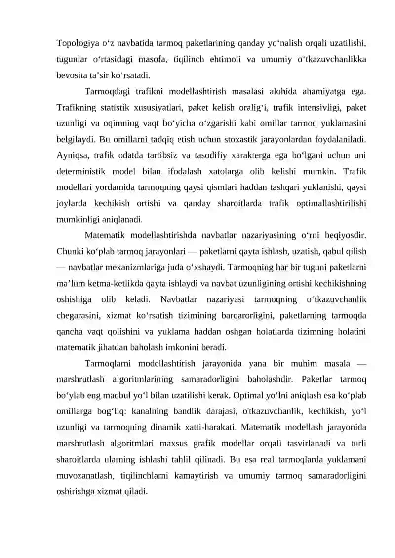 MA'LUMOTLAR UZATISH TARMOG'INING MATEMATIK VA SIMULYATSIYALASH MODELLARI 3