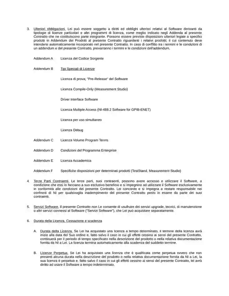 CONTRATTO DI LICENZA DI SOFTWARE NATIONAL INSTRUMENTS 3