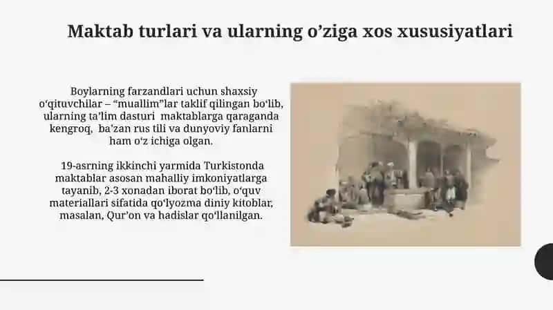 Maktablarning rivojlanishi Turkistonda 19-asrning 2-yarimida 3