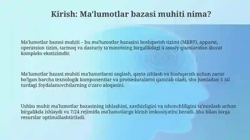 MA'LUMOTLAR BAZASI MUHITI 3