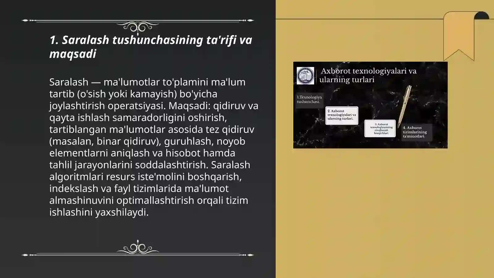 Saralash tushunchasi va uning vazifasi 3