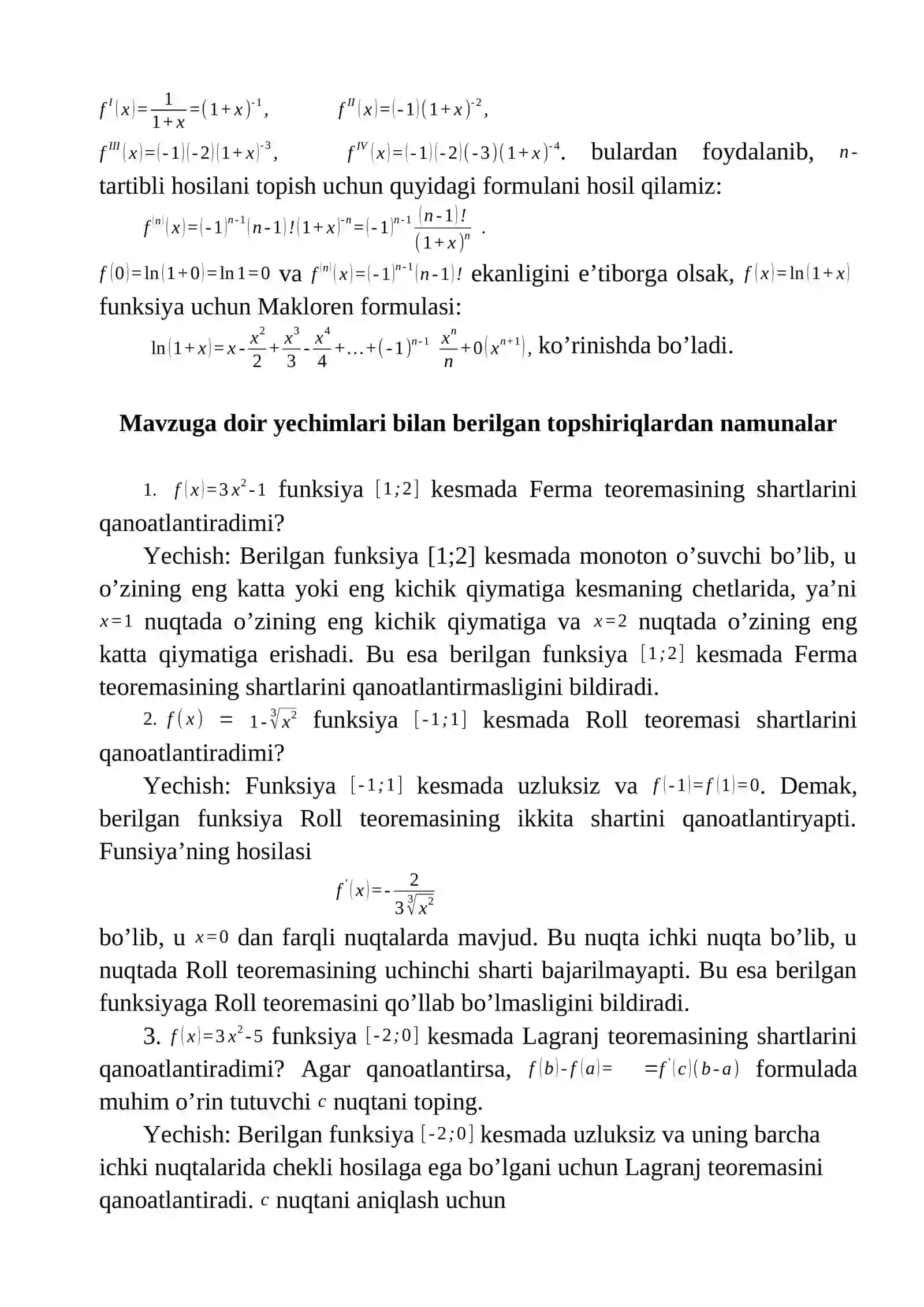 Differensial hisobning asosiy teoremalari. Teylor formulasi  Roll teoremasi. 3