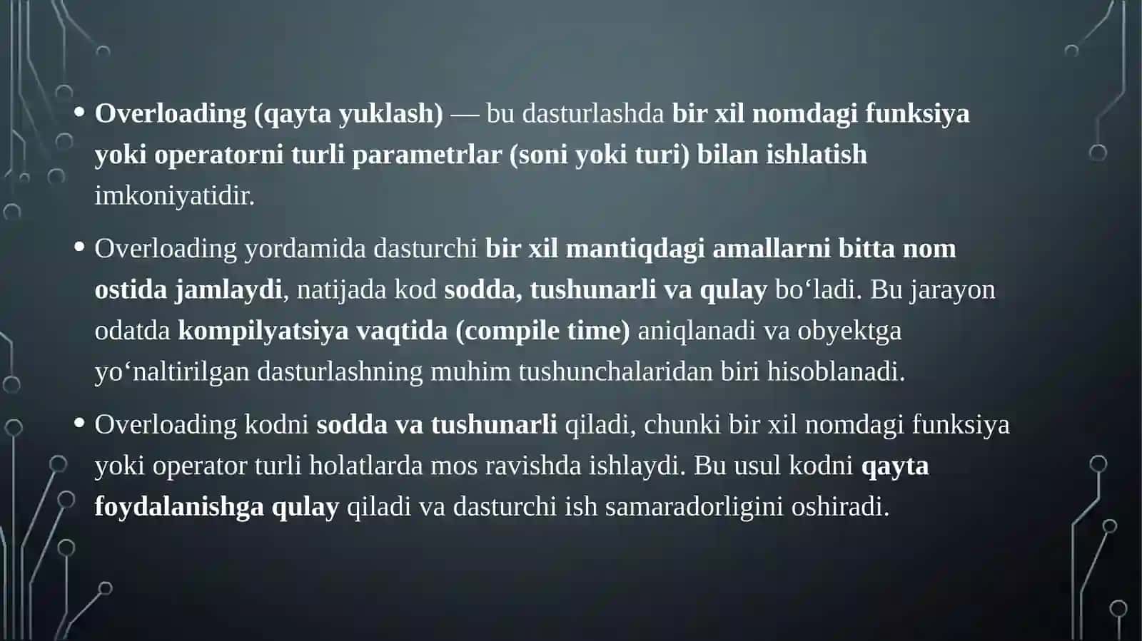 Overloading: funksiya va operatorlarni qayta yuklash 3