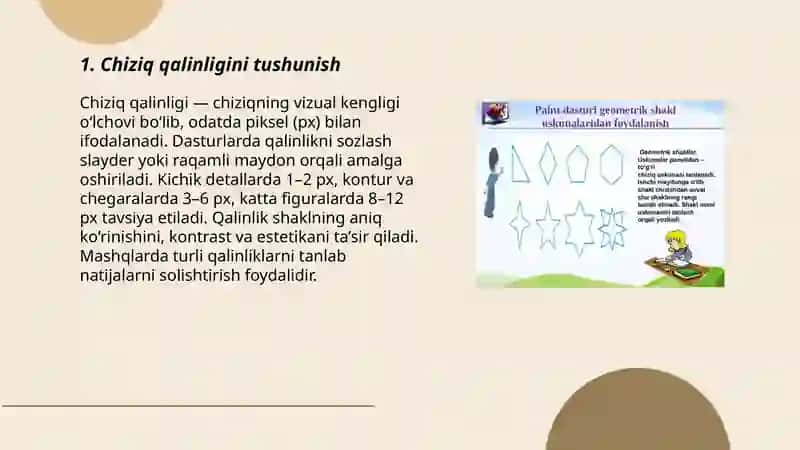 Chiziqning qalinligi va rangini oʻzgartirish. Shakllar chizish 3