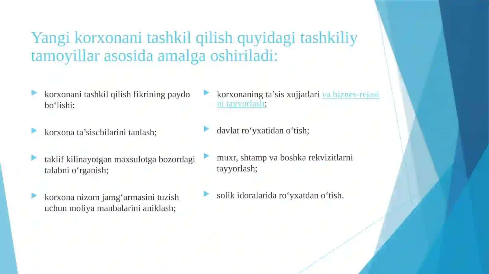 Korxonaning tashkil etish va uning faoliyatini tugatish 3