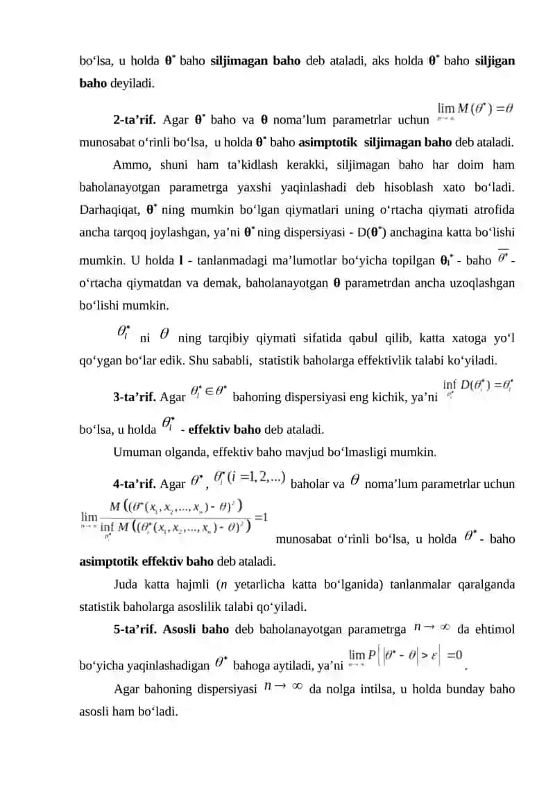 TAQSIMOT PARAMETRLARINING STATISTIK BAHOLARI 3