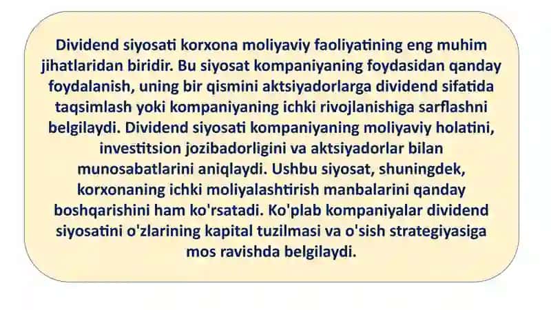 Dividend Siyosati va Ichki Moliyalashtirish 3
