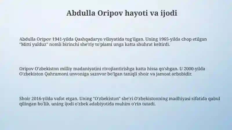 Abdulla Oripovning saralangan she'rlari tahlili 3