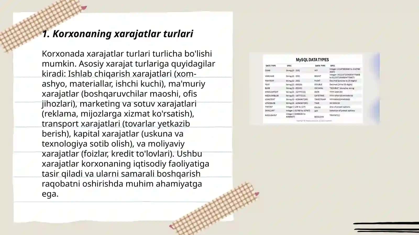 Korxonaning xarajatlar turlari 3