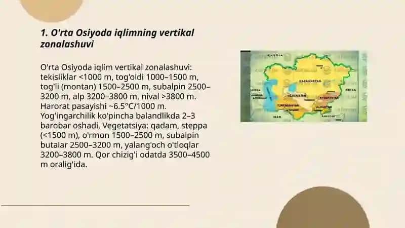 O'RTA OSIYO IQLIMIDAGI TAFOVUTLARGA TAVSIF BERISH 3
