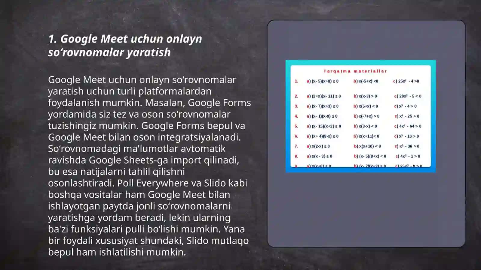 Google Meet formsda onlayn soʻrovnomalar hamda testlar yaratish 3
