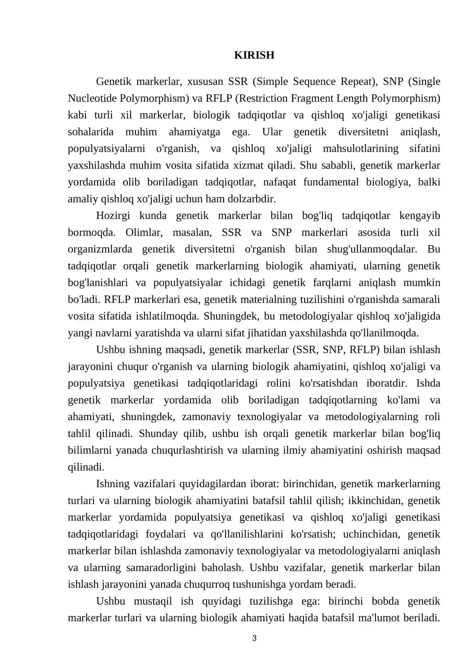 Genetik markerlar (SSR, SNP, RFLP ) bilan ishlash 3